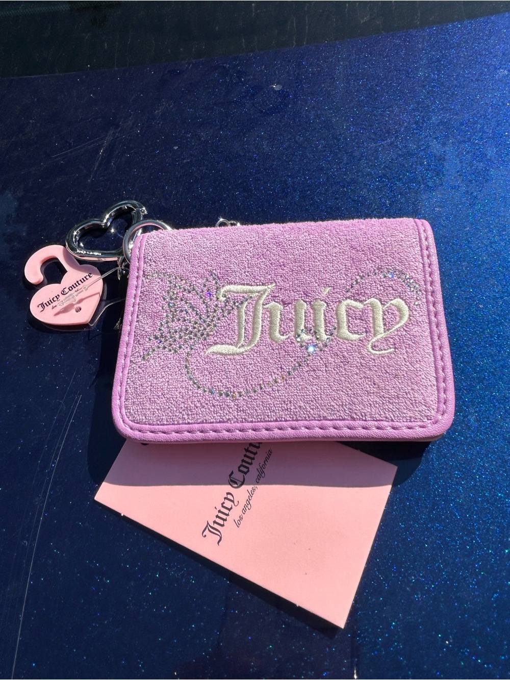 NWT Juicy Couture Violet Tulle Rhinestone Wing It Card Case/Wallet Y2K